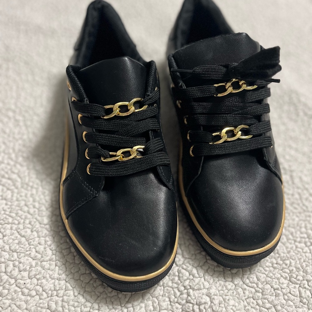 Black Sneakers with Gold Accents size 7.5
